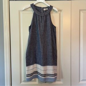 Artisan NY Dress Women's Sz S 100% Linen Blue Sleeveless Summer Cool Beach Coast
